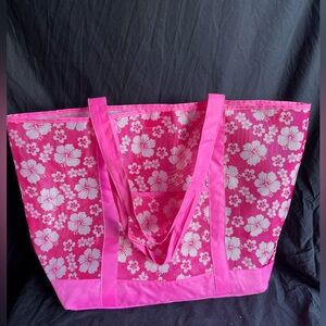 Pink Hawaiian Mesh Beach Tote Bag
